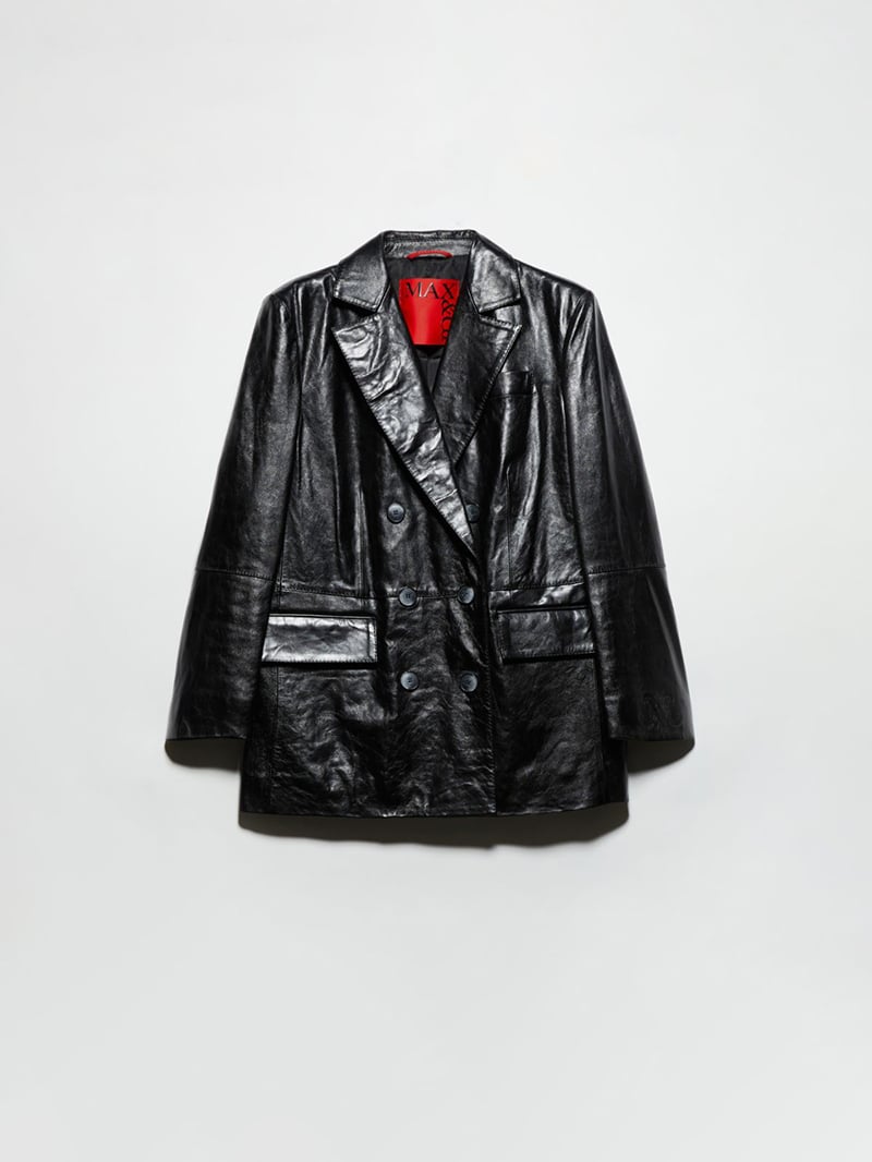 MAX&Co.羊皮革亮面雙排扣西裝外套