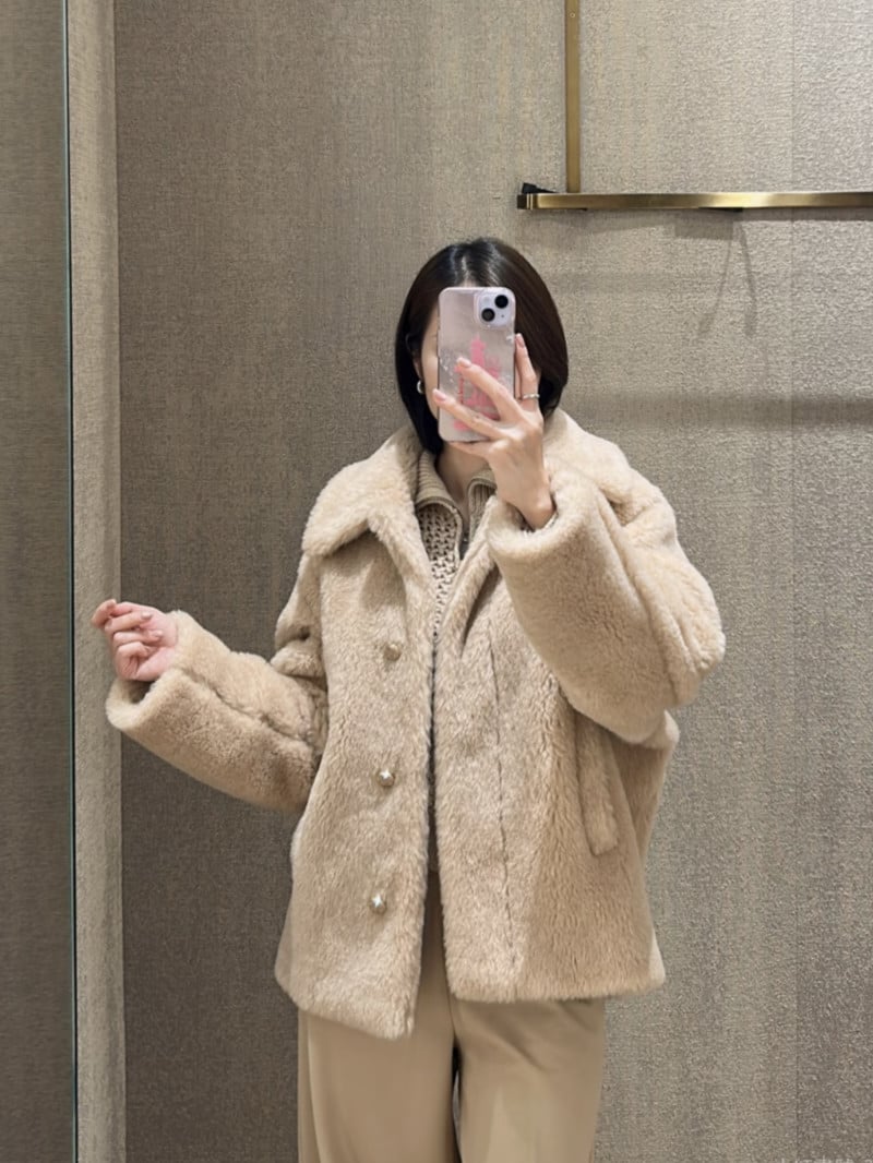 MaxMara羊駝毛羊毛混紡泰迪熊短大衣