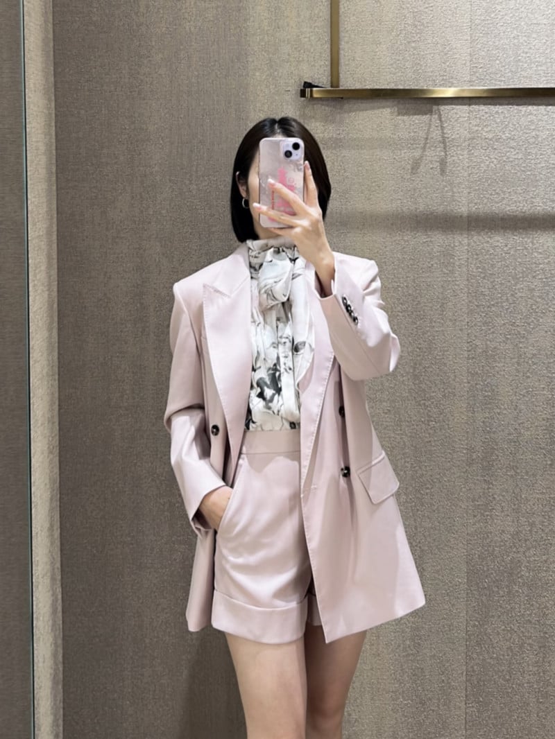 MaxMara羊毛馬海毛混紡雙排扣西裝外套