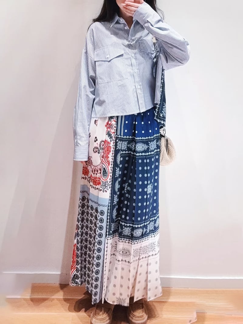 WEEKEND拼接印花百摺長裙