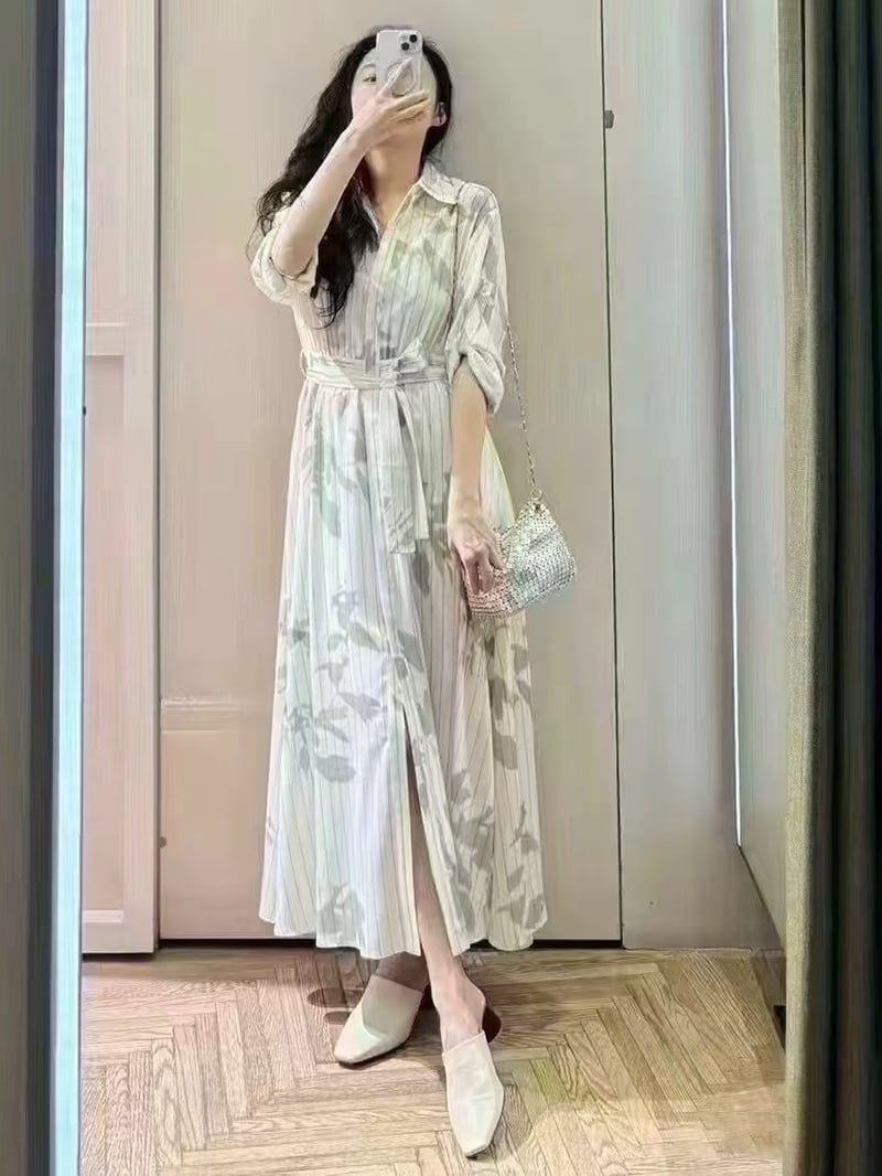 MAX&Co.細條紋繫帶襯衫裙