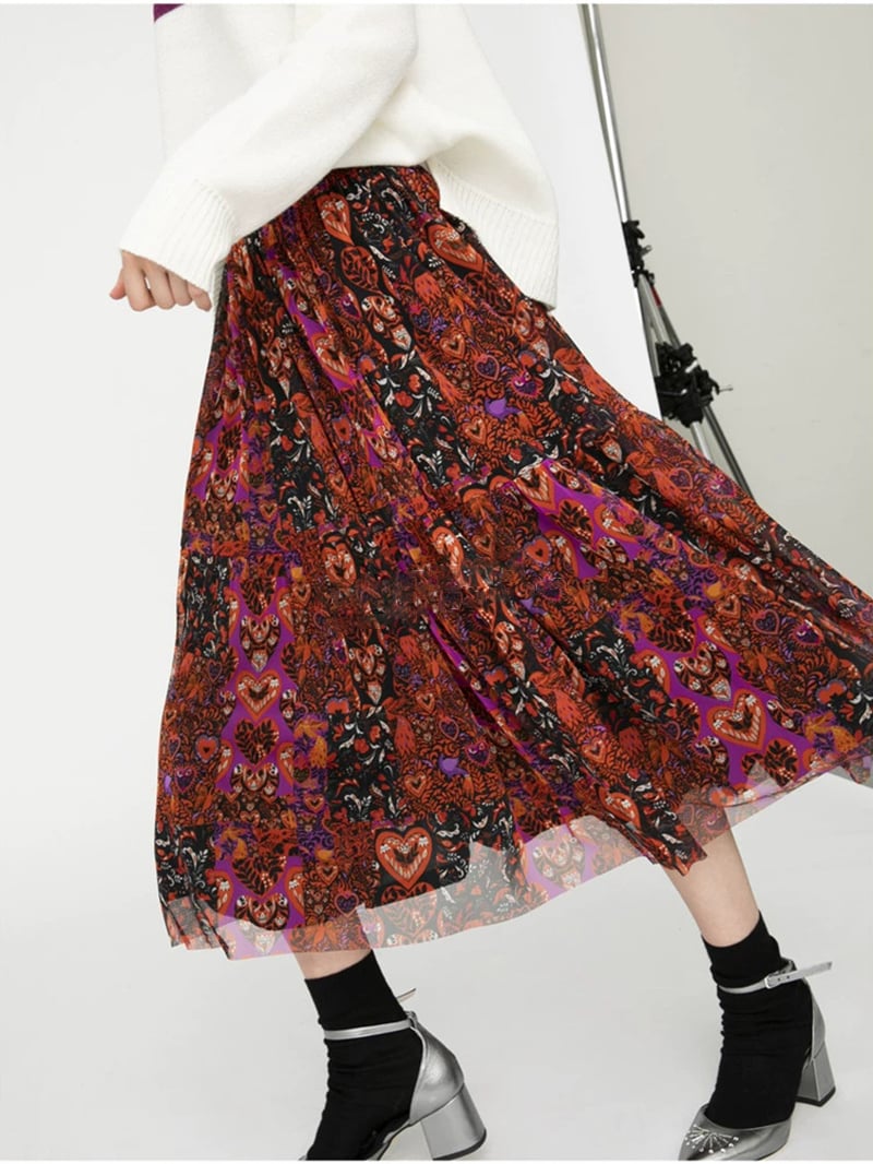 現貨iBLUES愛心印花百褶長裙