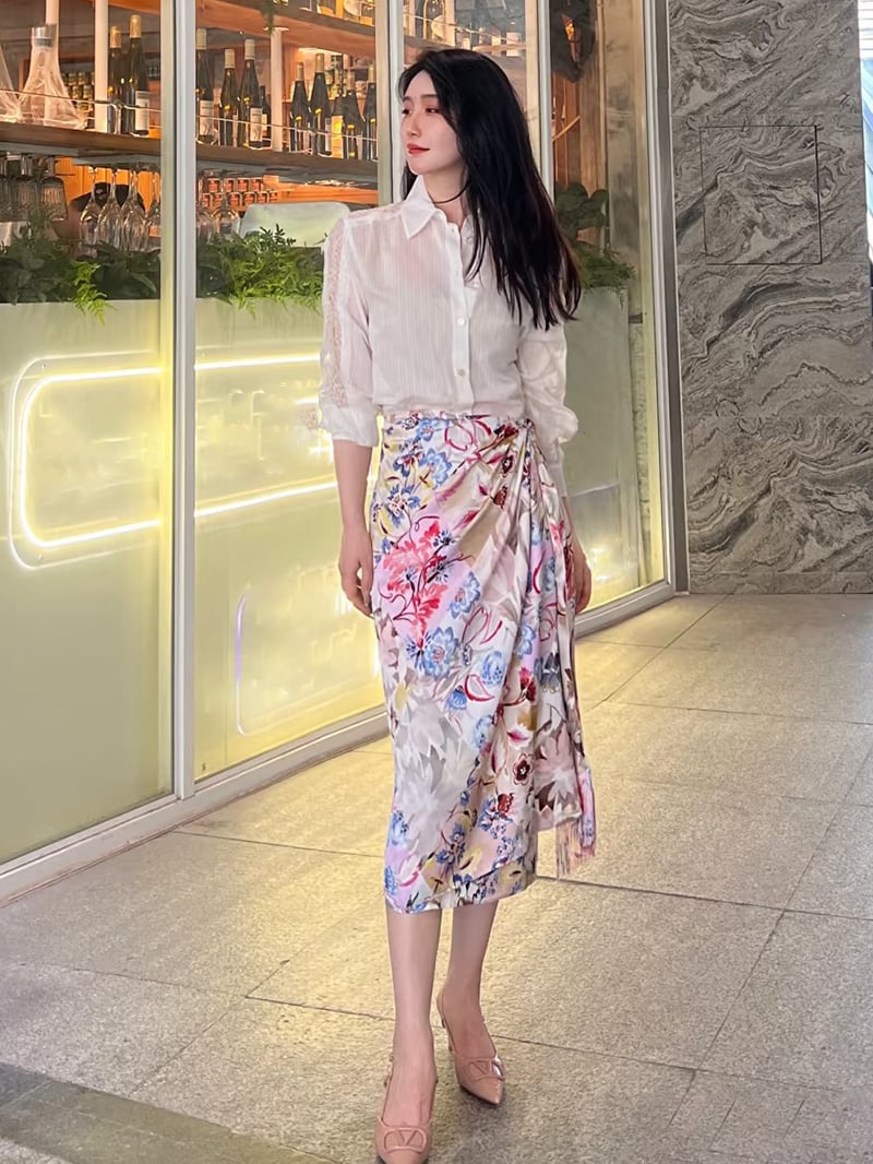 MARELLA側繫帶緞面裹身長裙