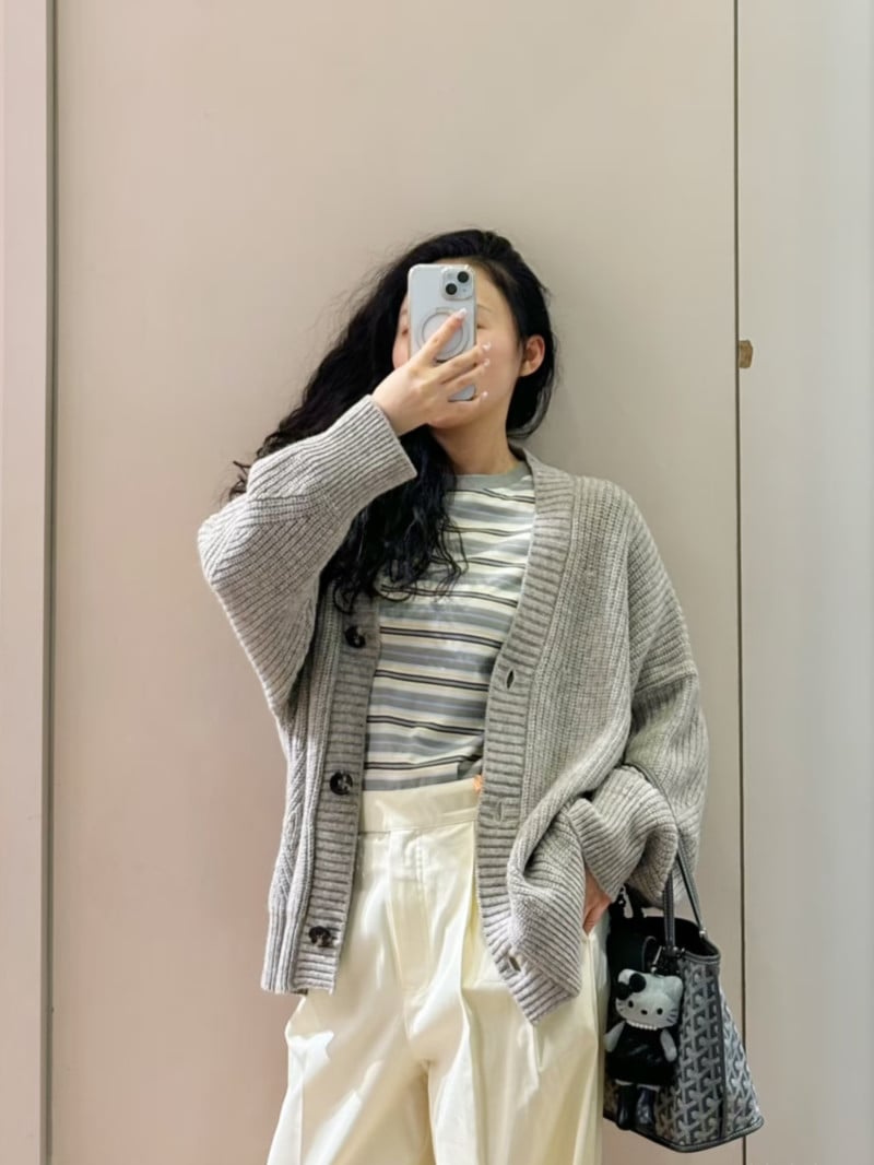 MAX&Co.羊毛犛牛絨混紡繭型開襟衫