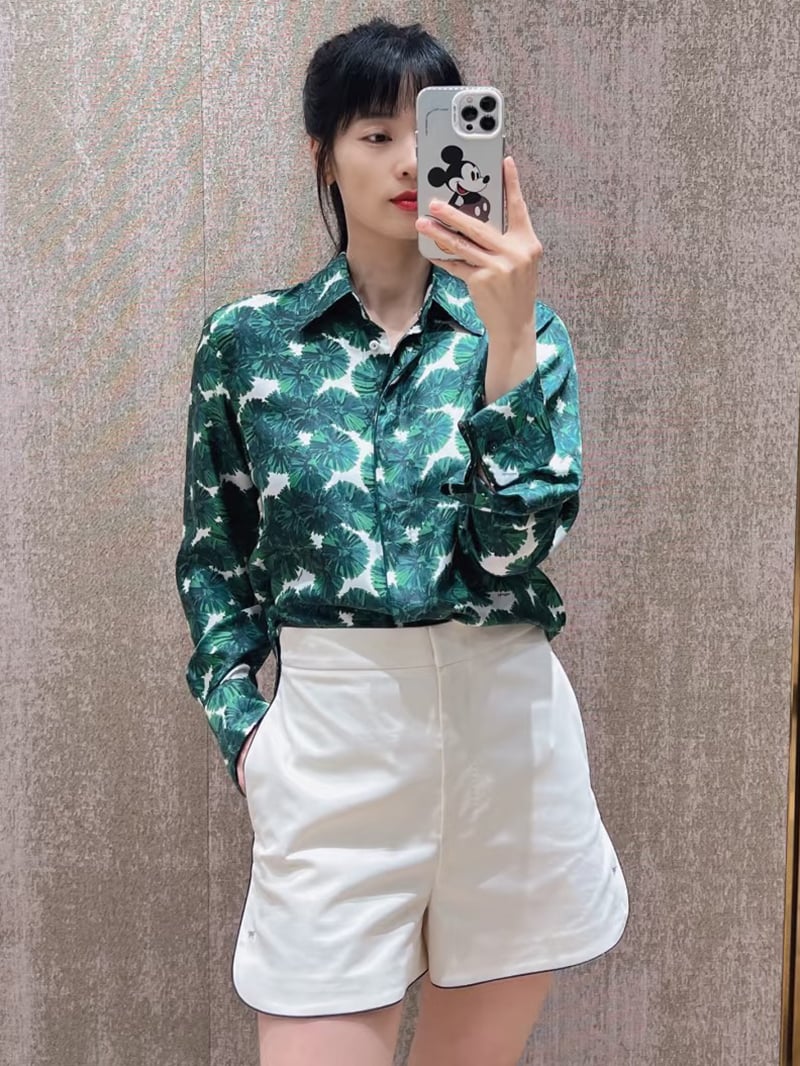 MaxMara真絲印花長袖襯衫