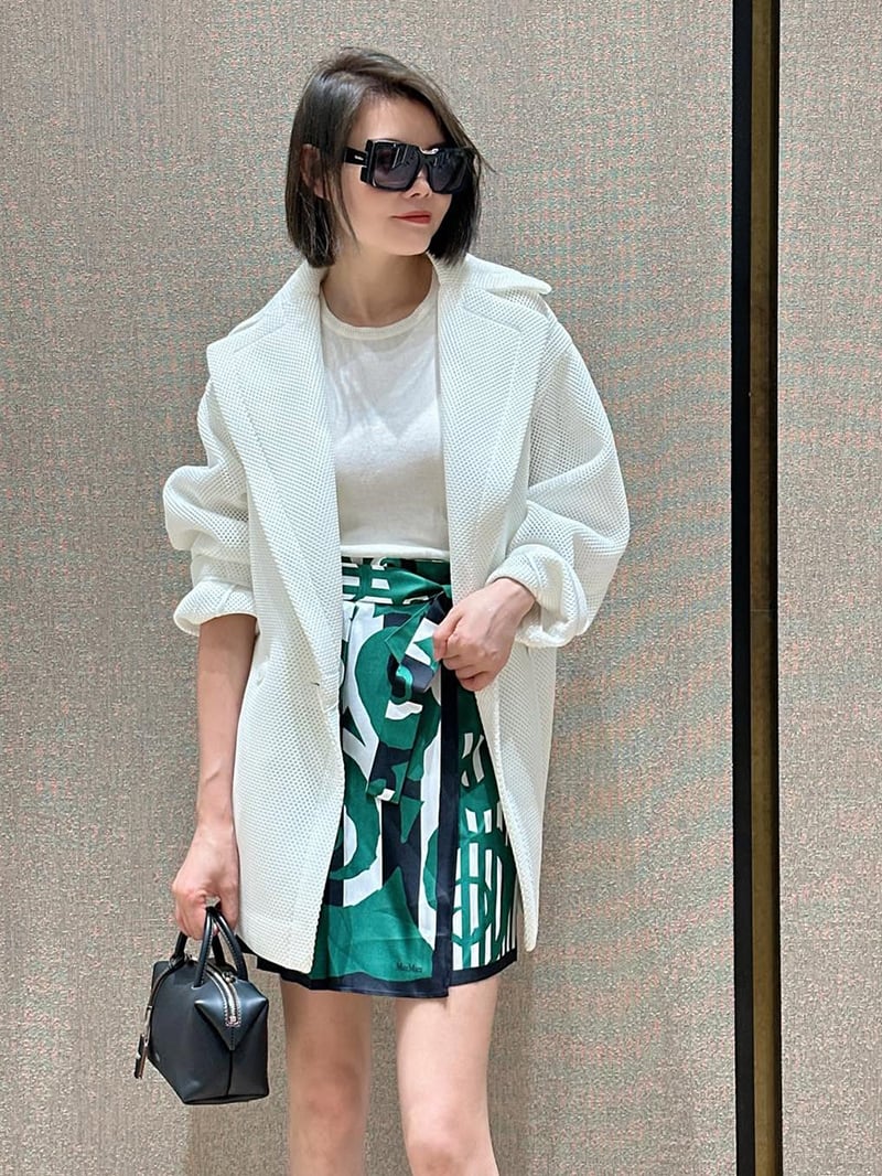 MaxMara寬翻領網眼雙排扣短大衣