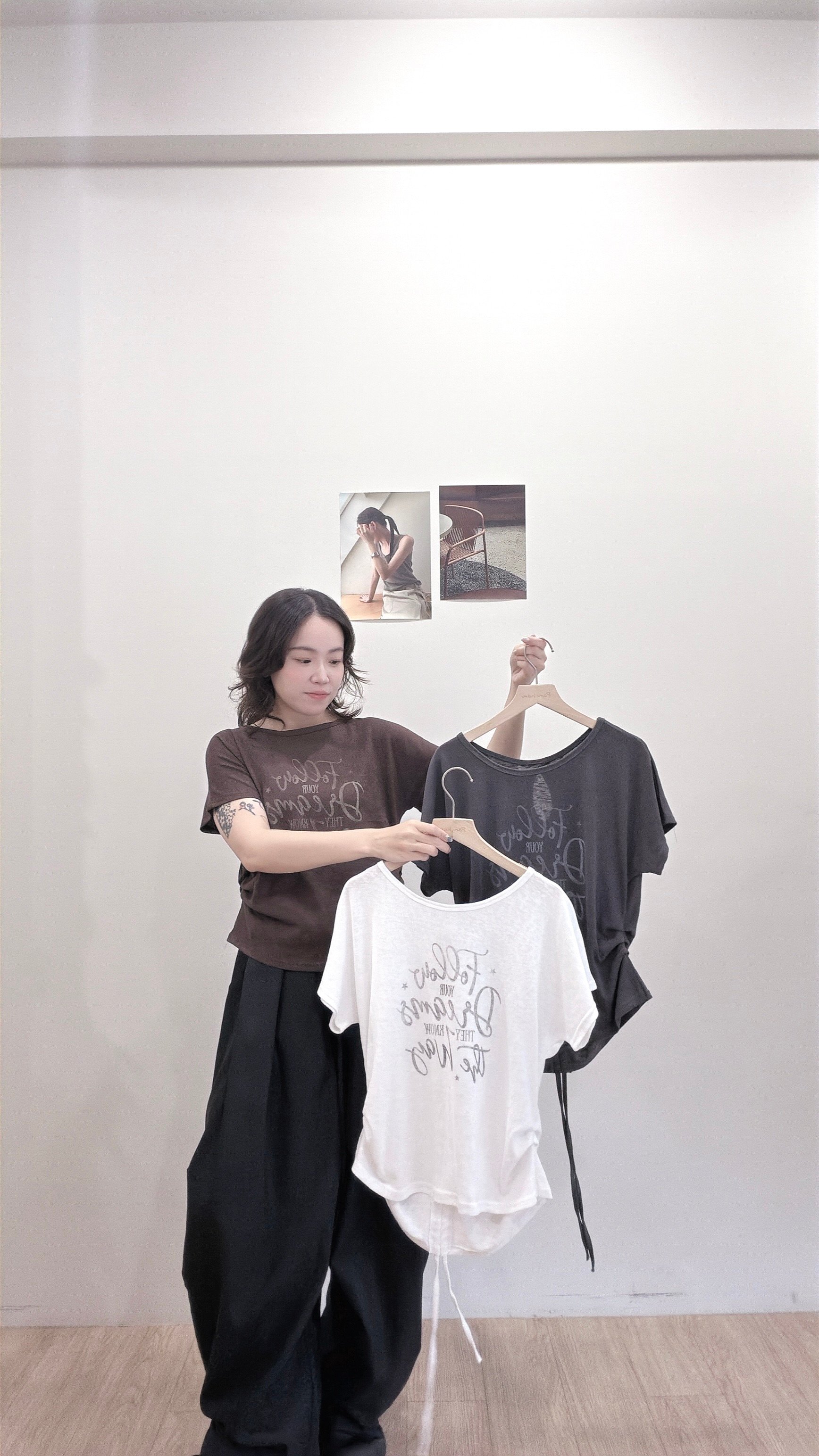 美式字母抽繩棉Tee