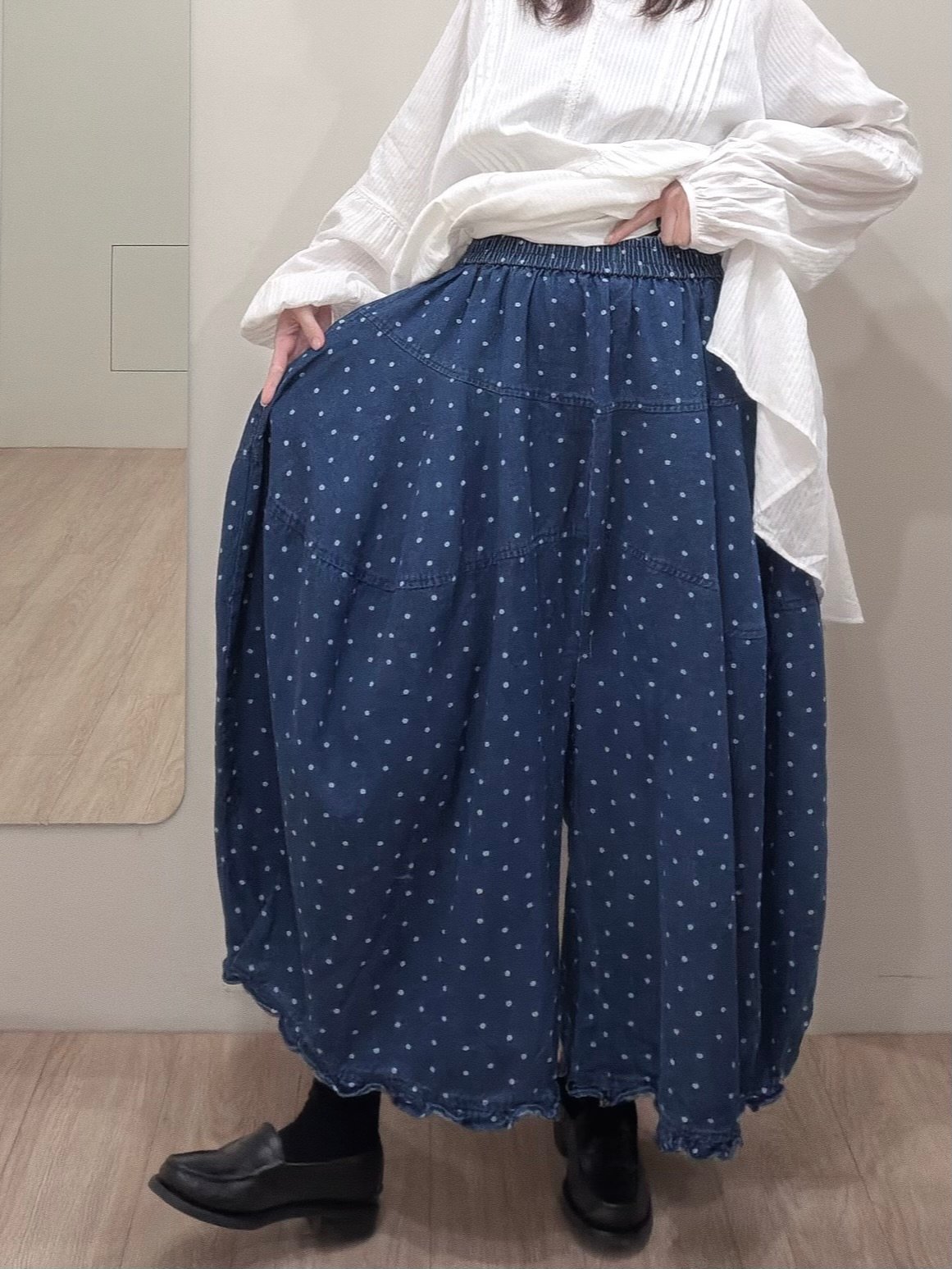 花邊波點牛仔寬褲