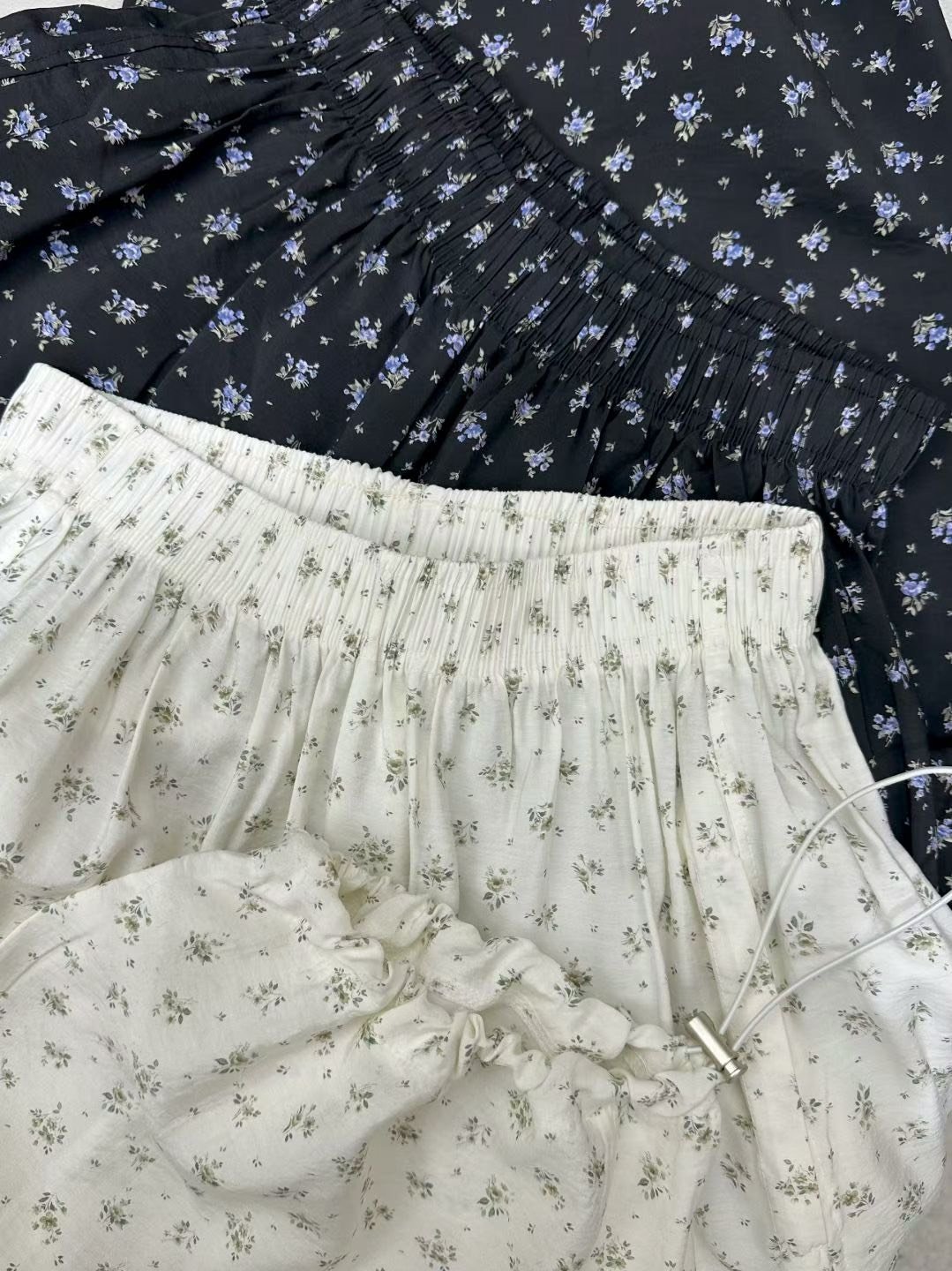 韓國碎花棉麻寬褲