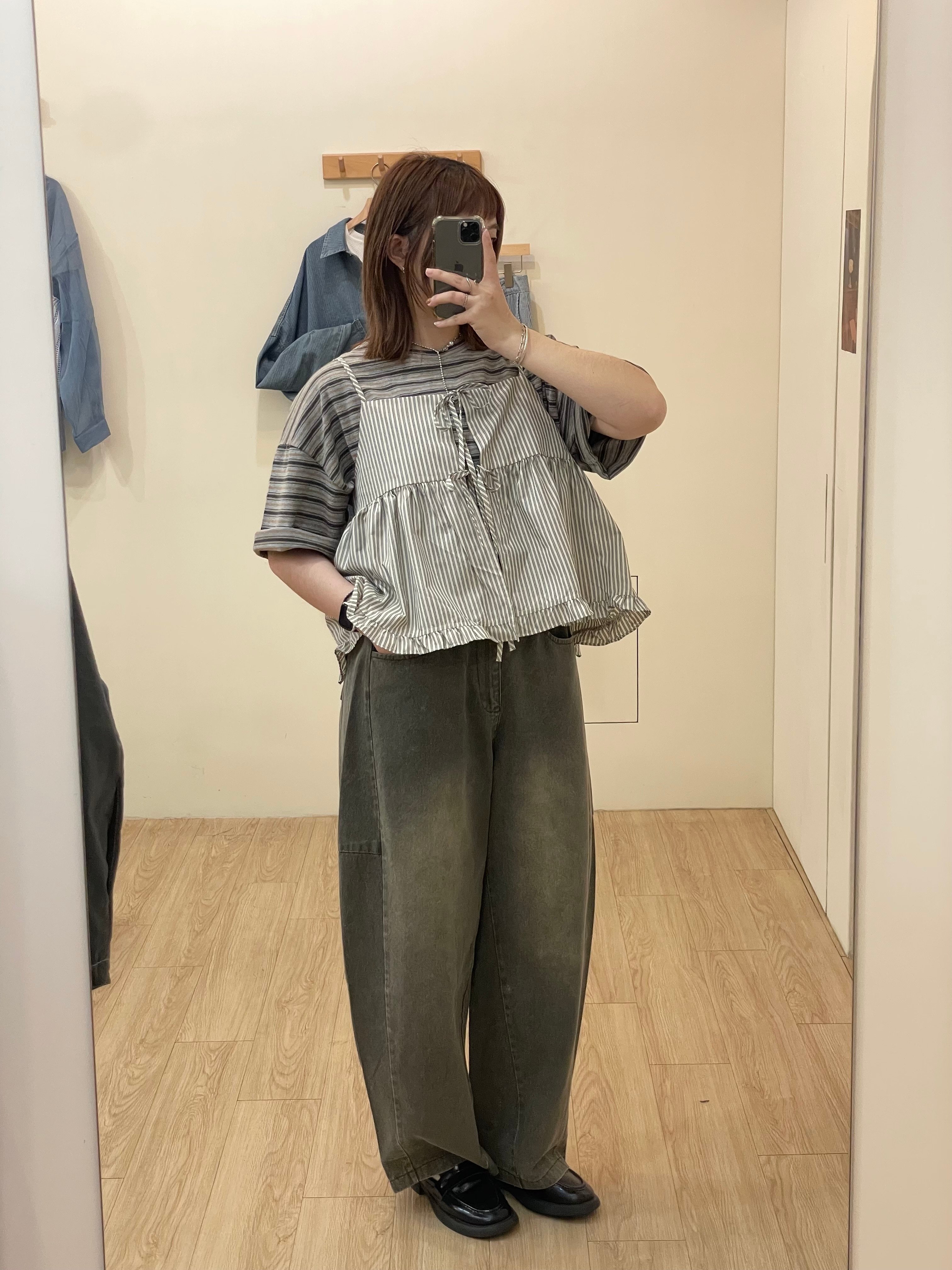 直紋花邊綁帶背心