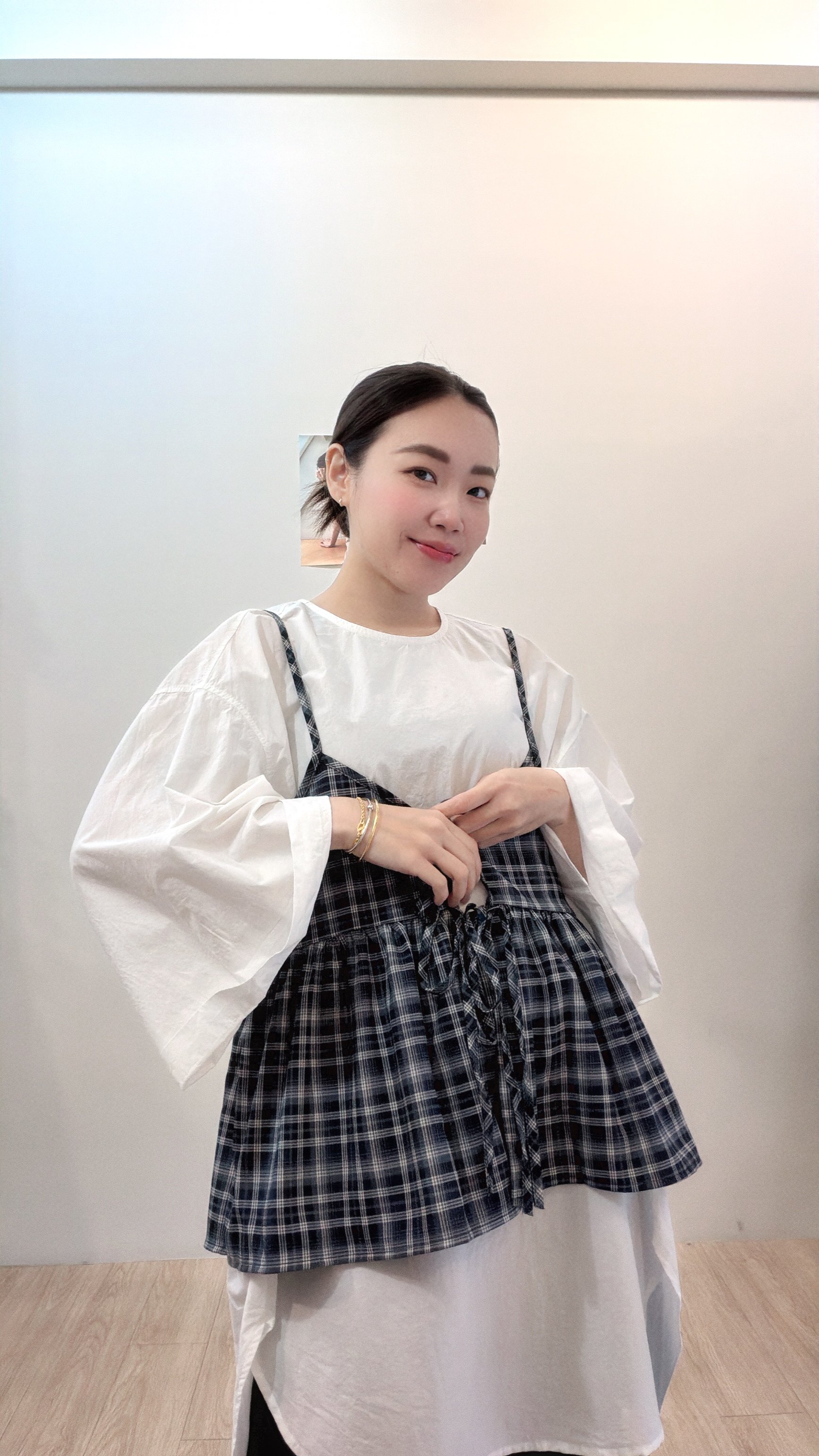 日系格紋綁帶背心