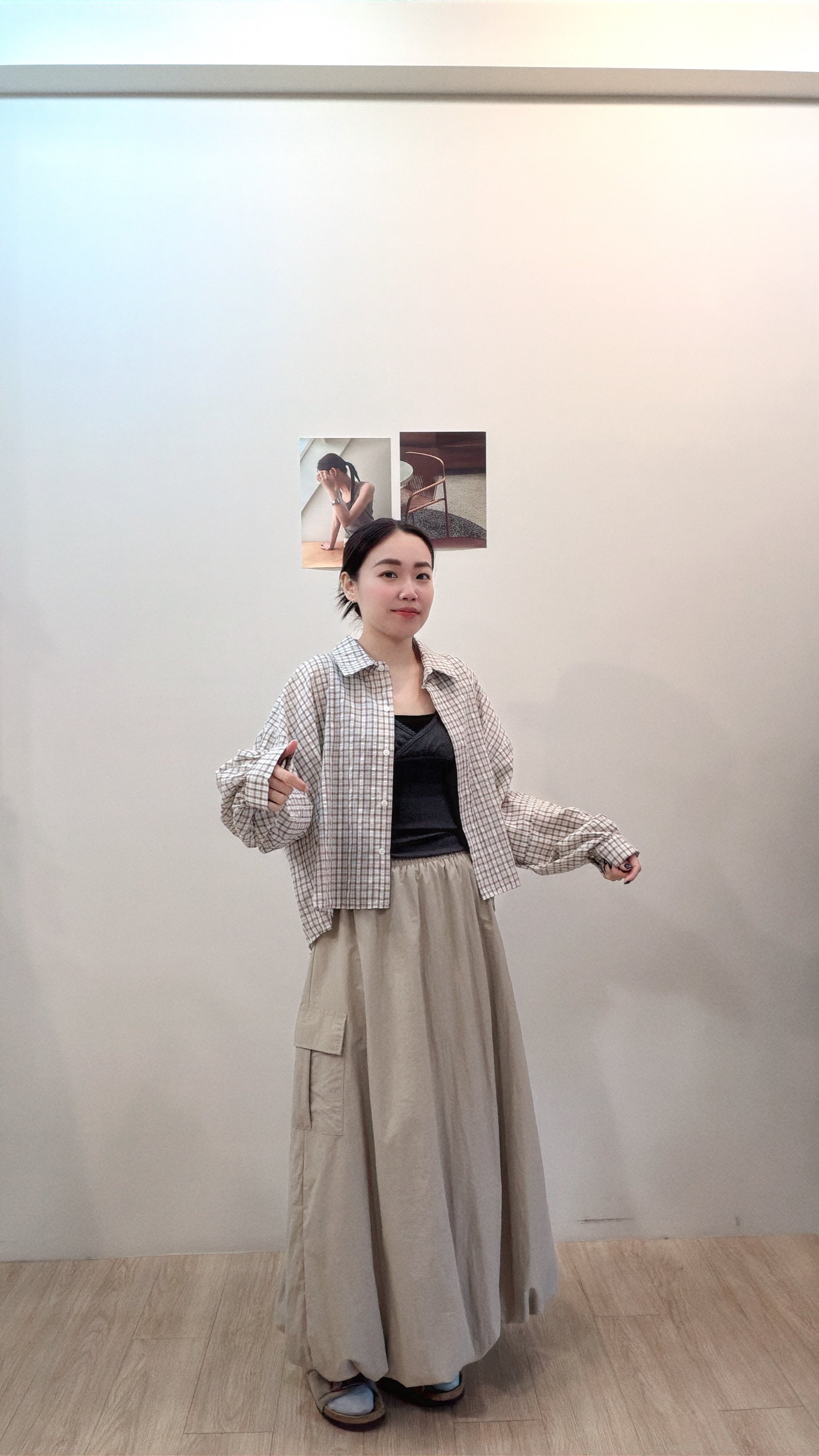 泡泡格紋澎袖襯