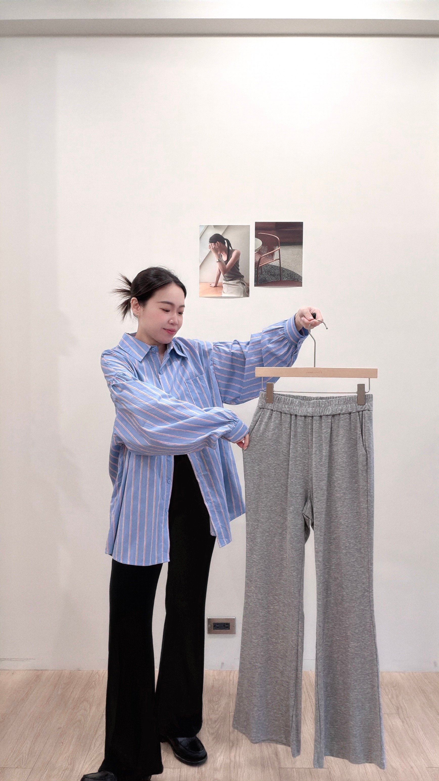 涼感腿長小喇叭褲