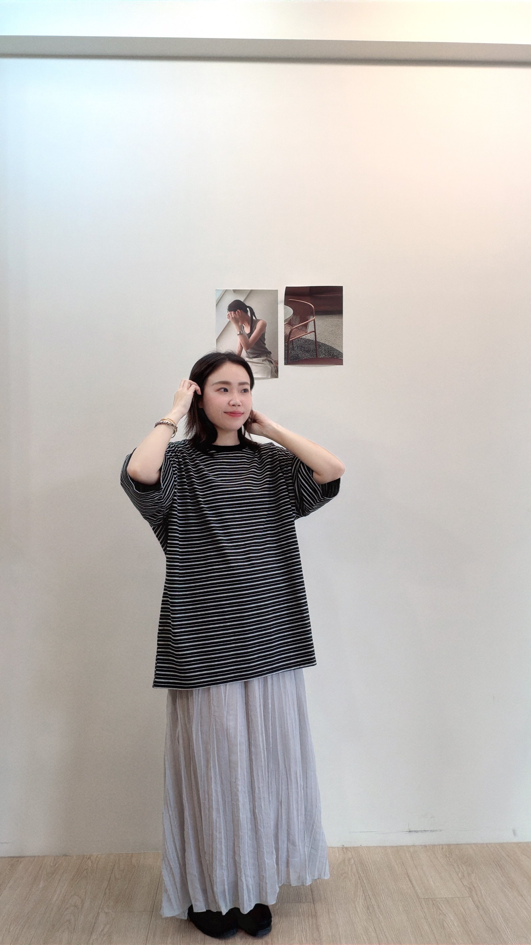 撞色領條紋寬寬tee