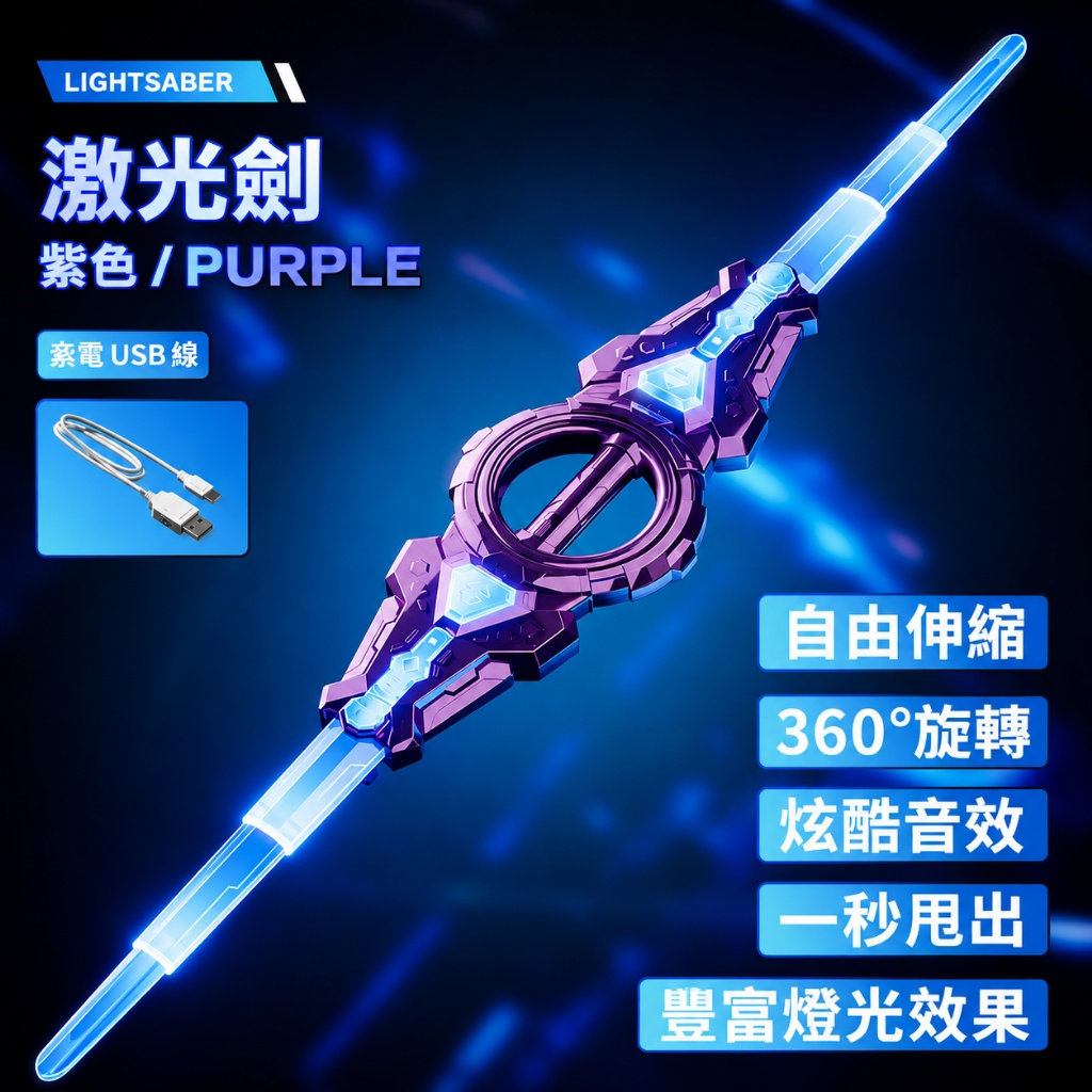 雙刃伸縮光劍 LED發光雙面劍 充電款 聲光玩具 伸縮武器玩具 角色扮演 兒童玩具L131B(影片必看)