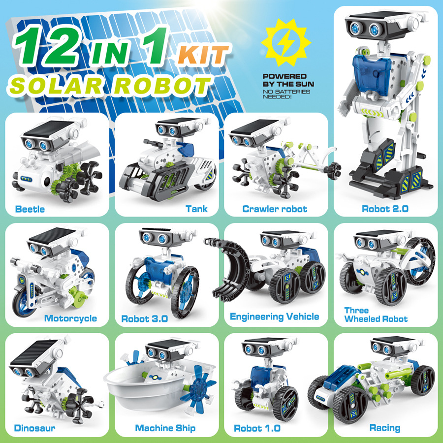 STEM太陽能12合1機器人DIY拼裝組 703 兒童科學實驗益智玩具(影片必看)