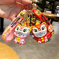 1春節鑰龍貓醒獅招財貓可愛鑰匙圈 小掛件包包掛飾鑰匙圈(影片必看)