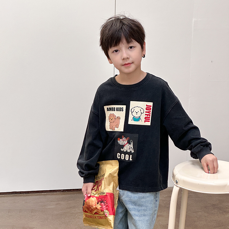 復古束口刷色狗狗上衣