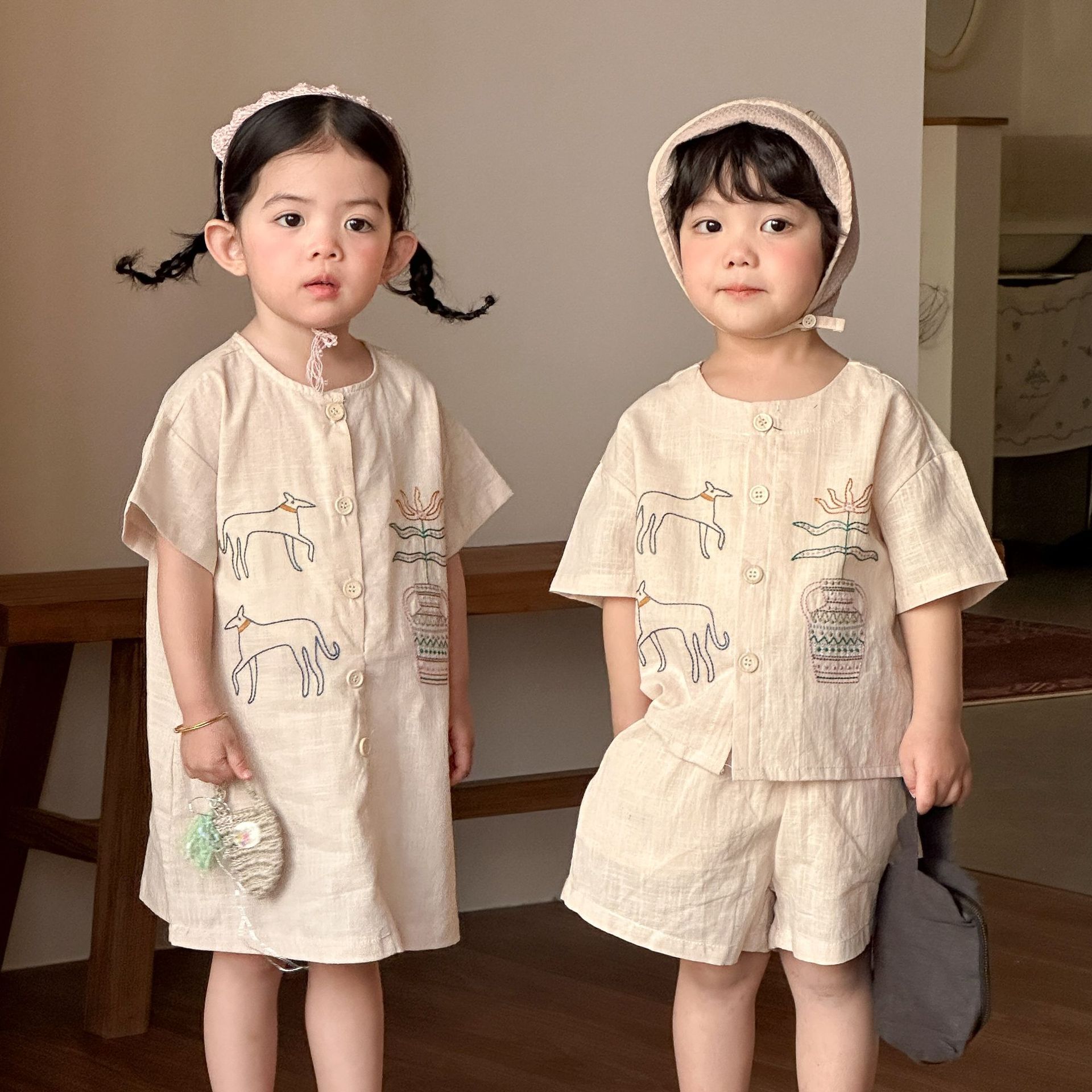 民俗風刺繡棉麻手足套裝