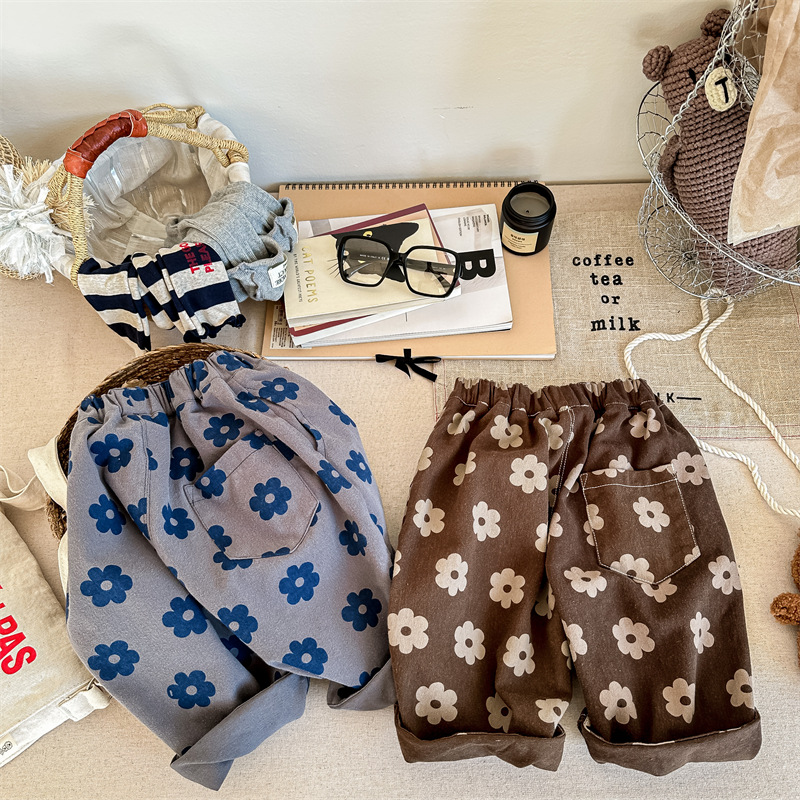 日系花朵寬鬆長褲