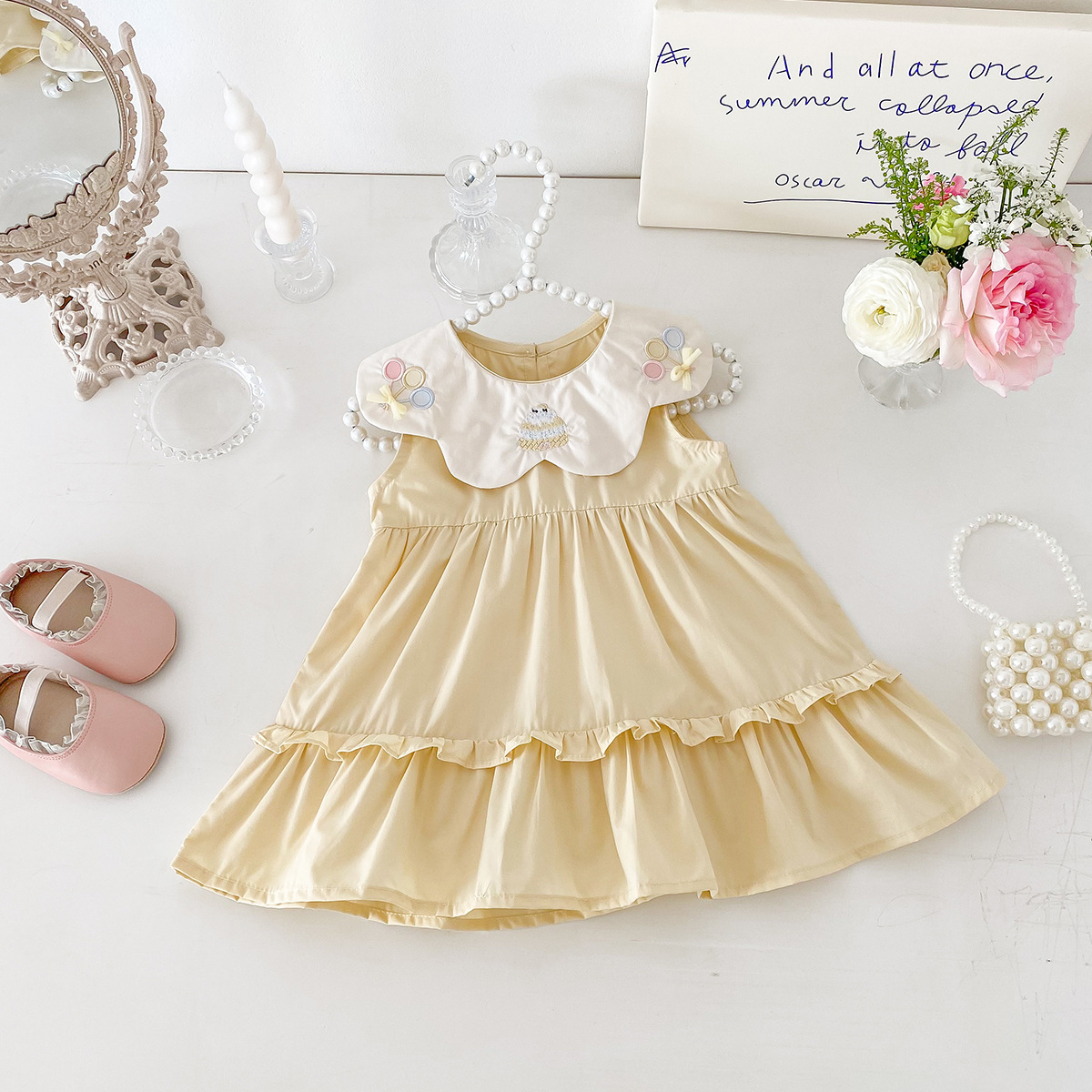 可愛花邊領小刺繡蛋糕洋裝