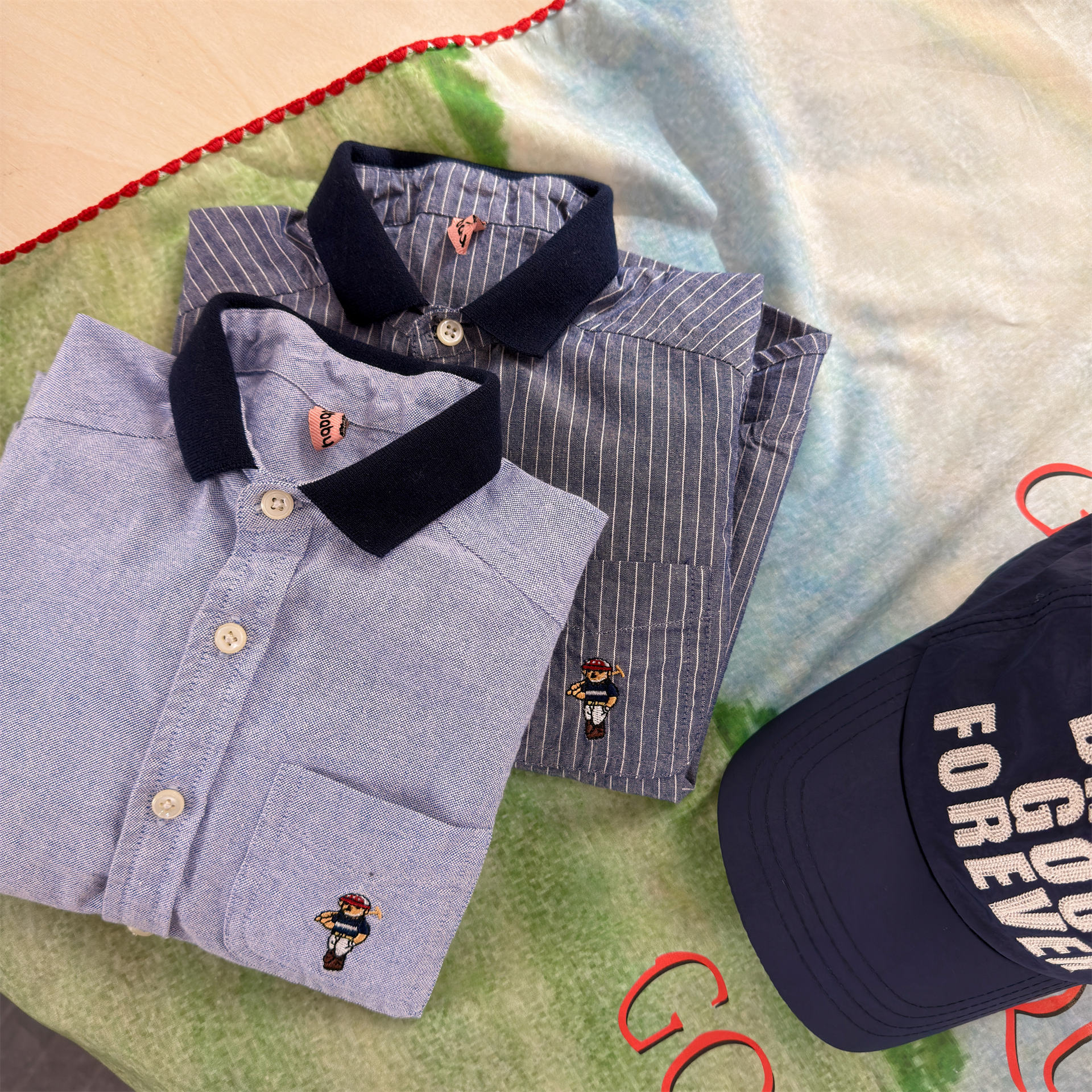 韓系棒球小熊跳色領襯衫