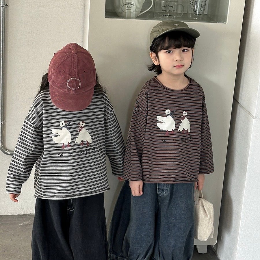 日系大白鴨鴨條紋薄上衣