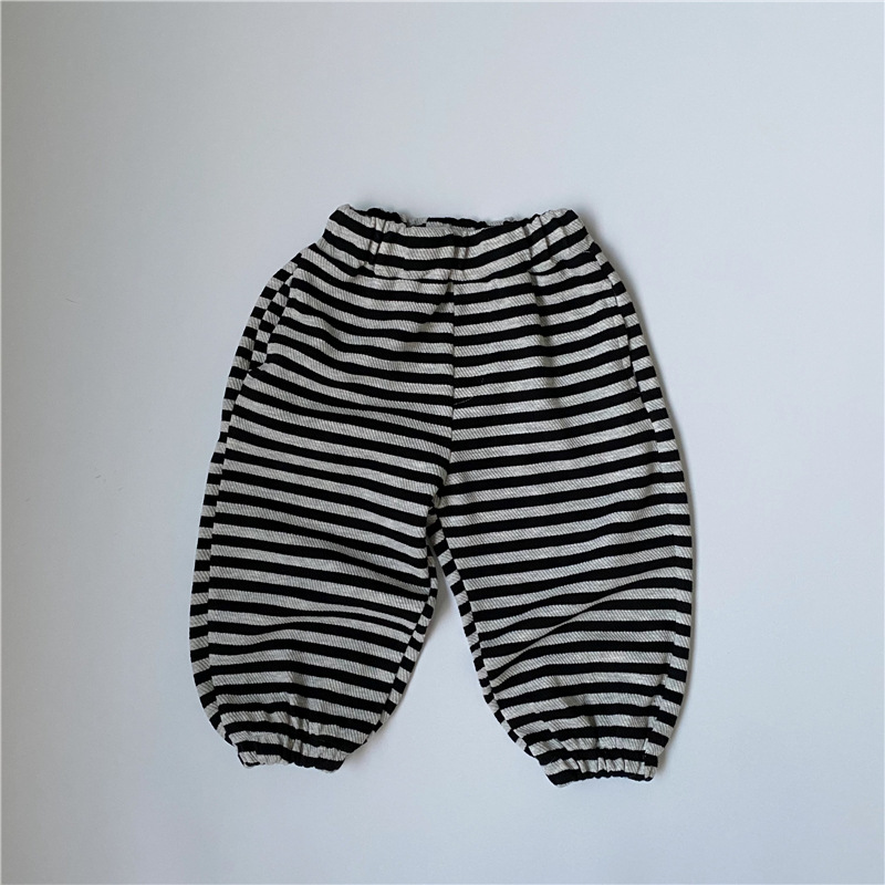 日系條紋縮口棉褲