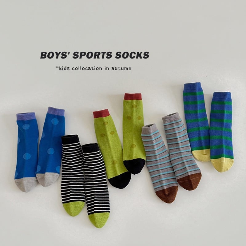 韓系條紋中筒長襪( 5入組 ）