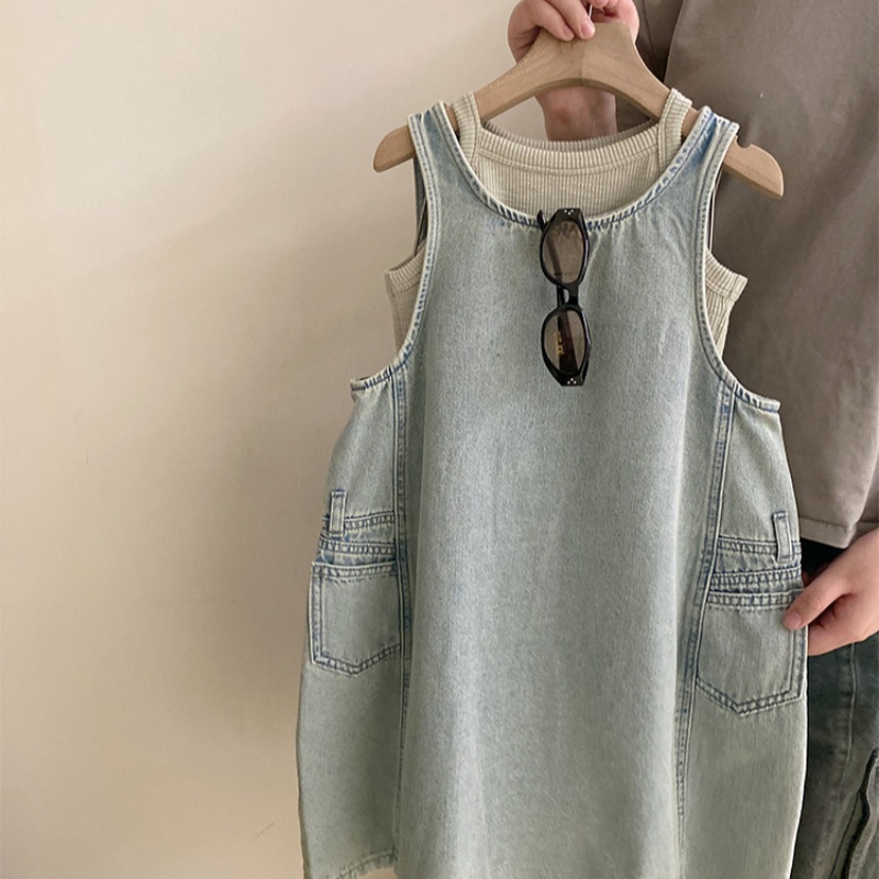 韓系牛仔花苞兩件套洋裝