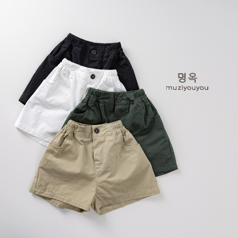 日系簡約後鬆緊五分褲