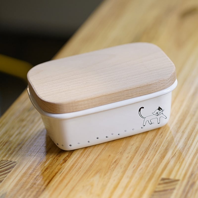 《可愛貓咪系列琺瑯奶油盒+木質上蓋》