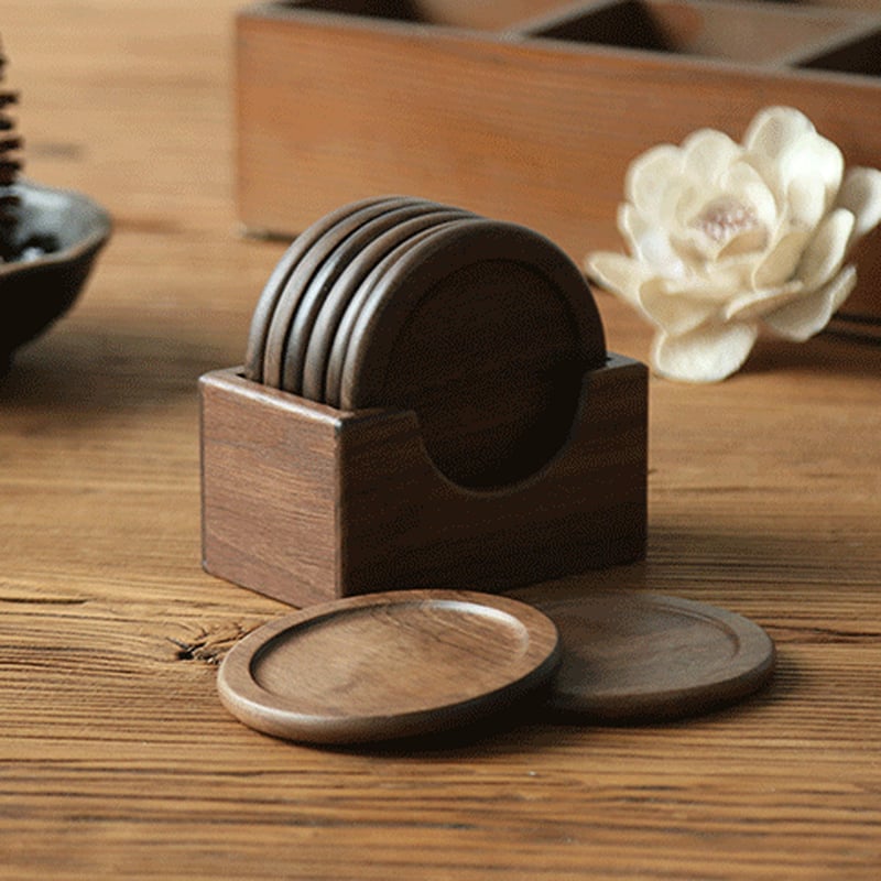 《日式原木杯墊套組》櫸木/胡桃木