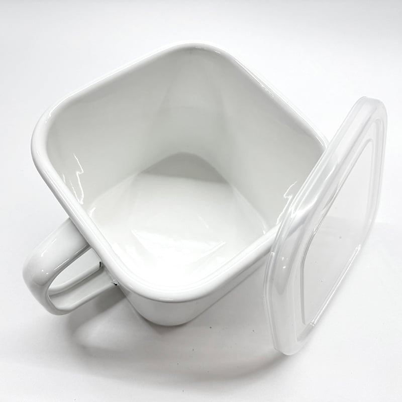 《日式加厚琺瑯方形收納杯+杯蓋》1.4L / 有刻度