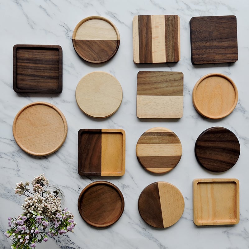 《日式原木杯墊》櫸木/胡桃木