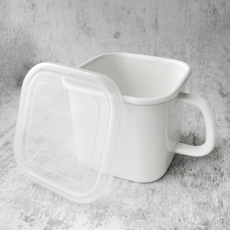 《日式加厚琺瑯方形收納杯+杯蓋》1.45L