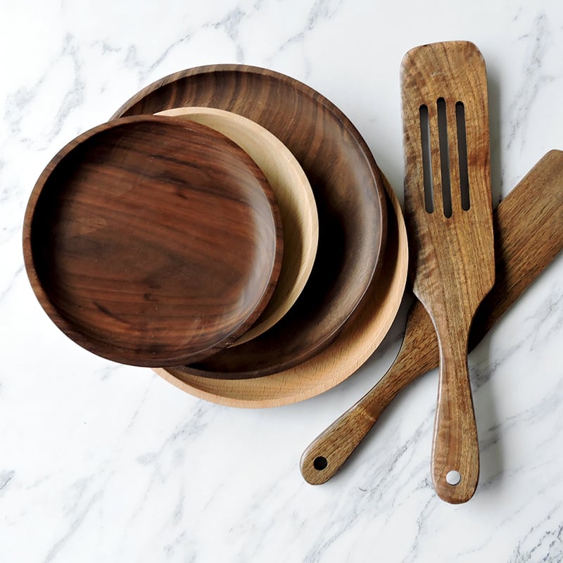 《日式原木圓形餐盤》櫸木/胡桃木