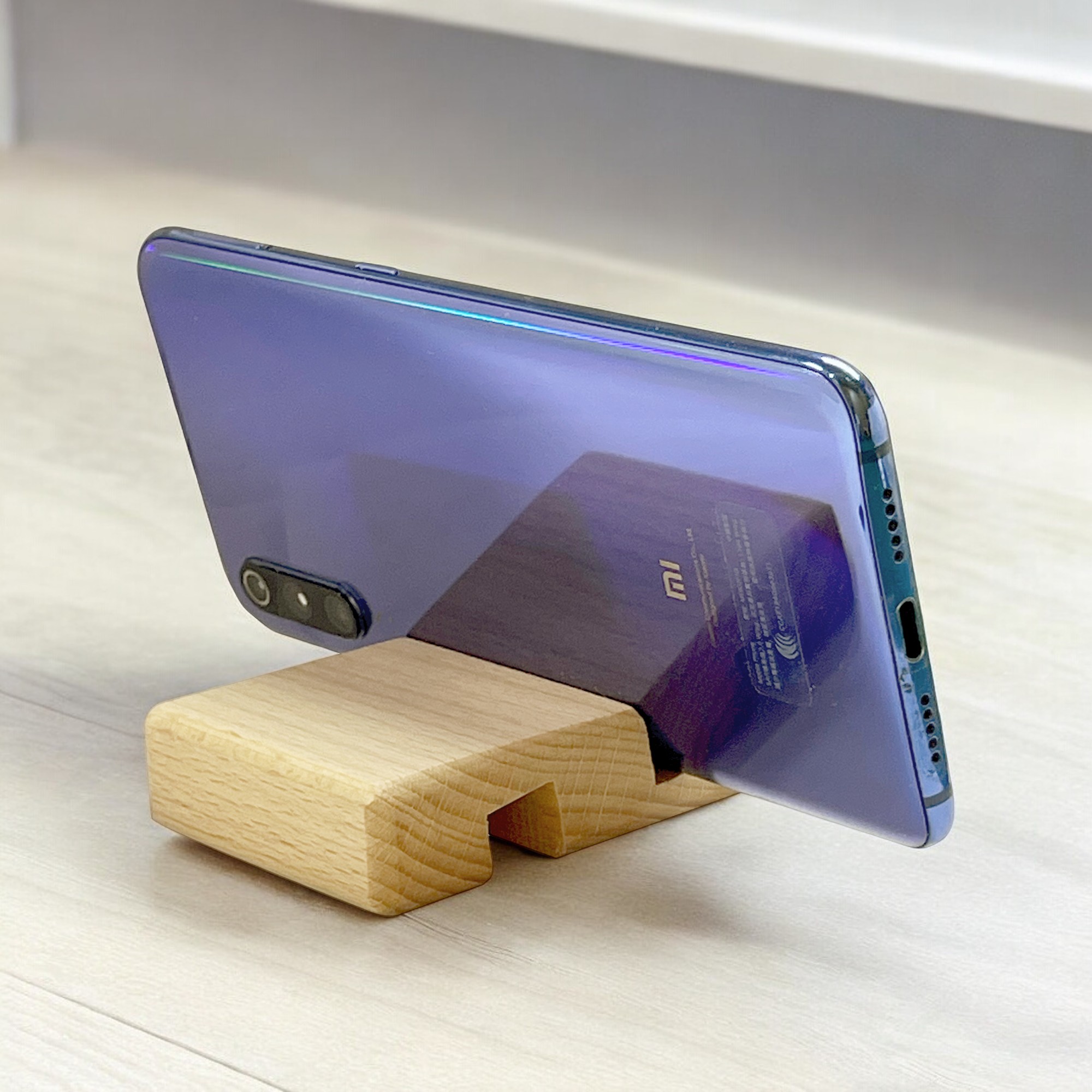 《原木便攜雙槽手機支架》