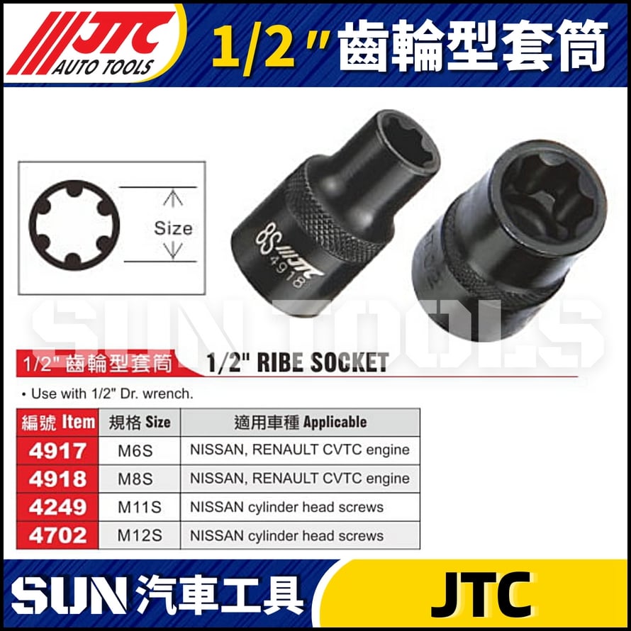 JTC-4917 4918 4249 4702  1/2"齒輪套筒