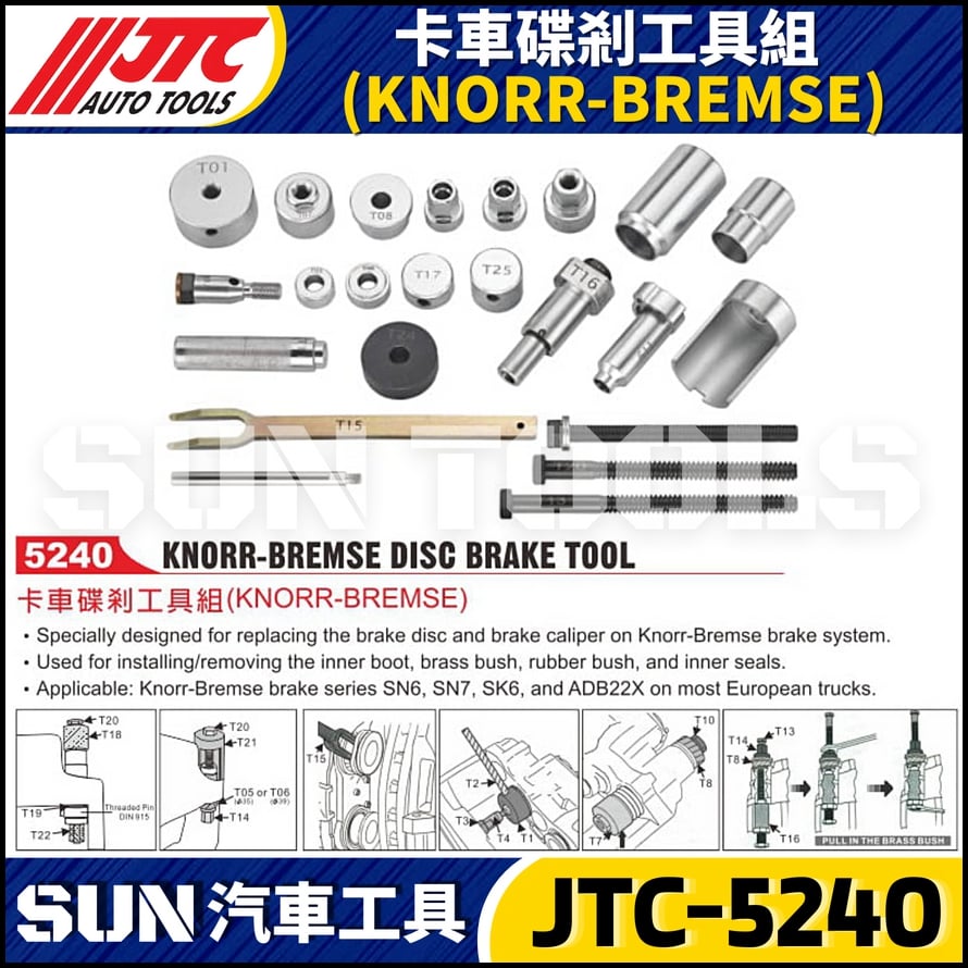 JTC-5240 卡車碟剎工具組(KNORR-BREMSE)