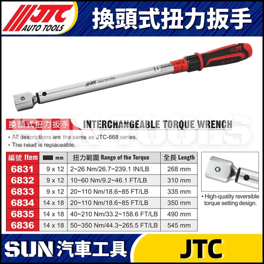 JTC-6831 6832 6833 6834 6835 6836 換頭式扭力扳手