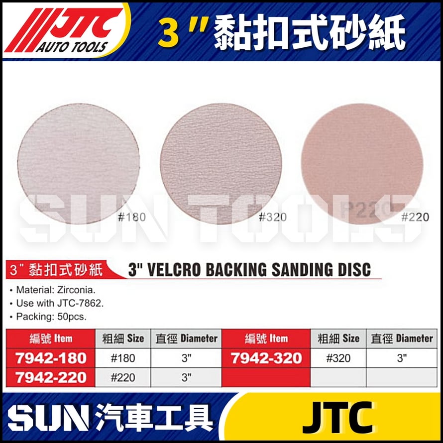 JTC-7942-180 7942-220 7942-320  3" 黏扣式砂紙