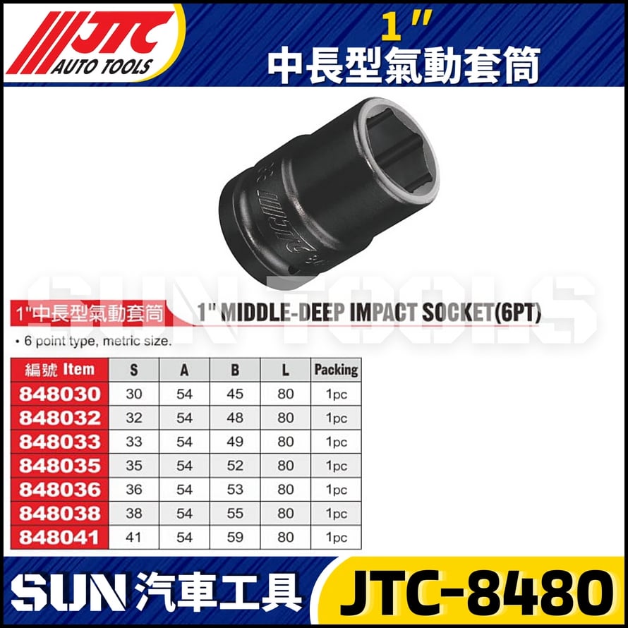JTC-848030 848032 848033 848035 848036 848038 848041  1" 中長型氣動套筒