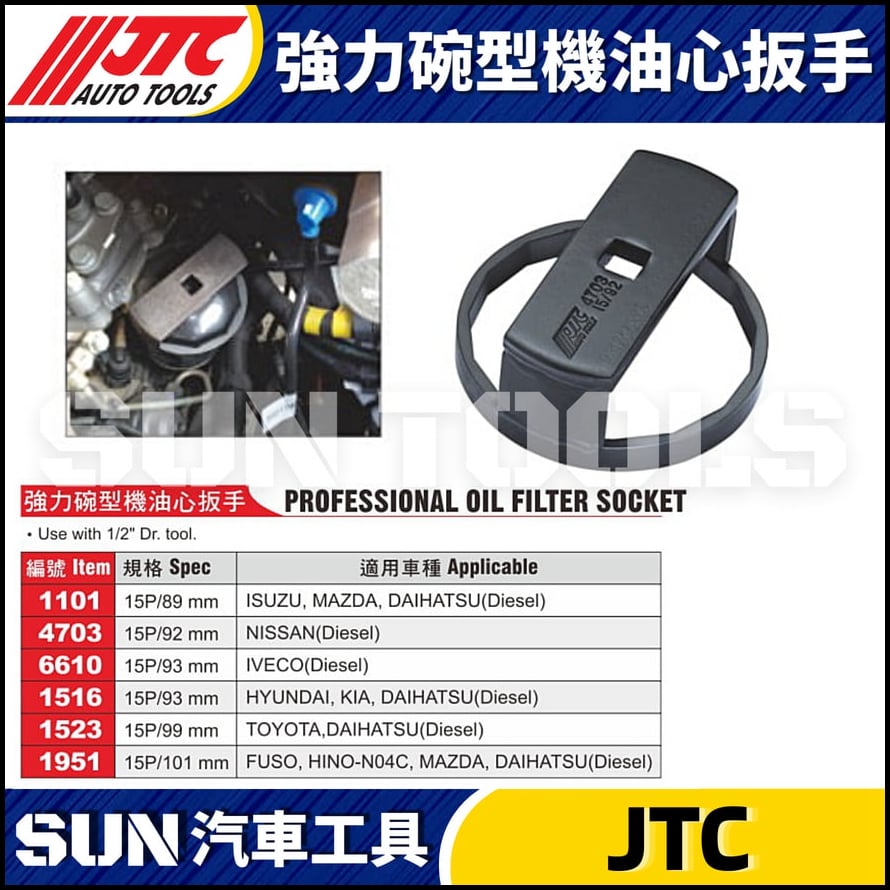 JTC-1101 4703 6610 1516 1523 1951 強力碗型機油心扳手