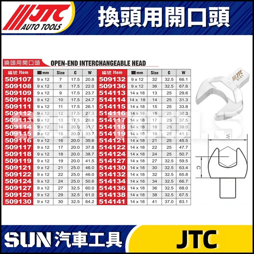 JTC-514113~514141  14x18 換頭用開口頭
