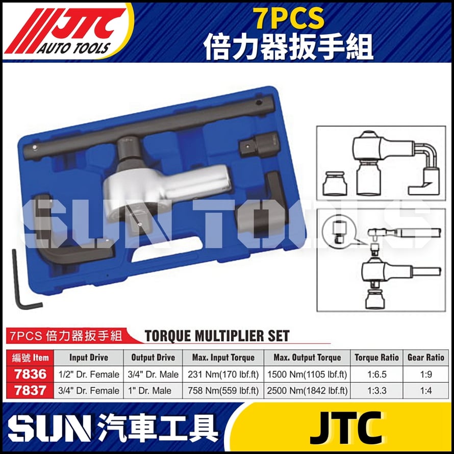 JTC-7836 7837 7PCS 倍力器扳手組