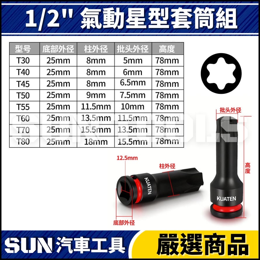 N 8件 4分 氣動星型套筒組