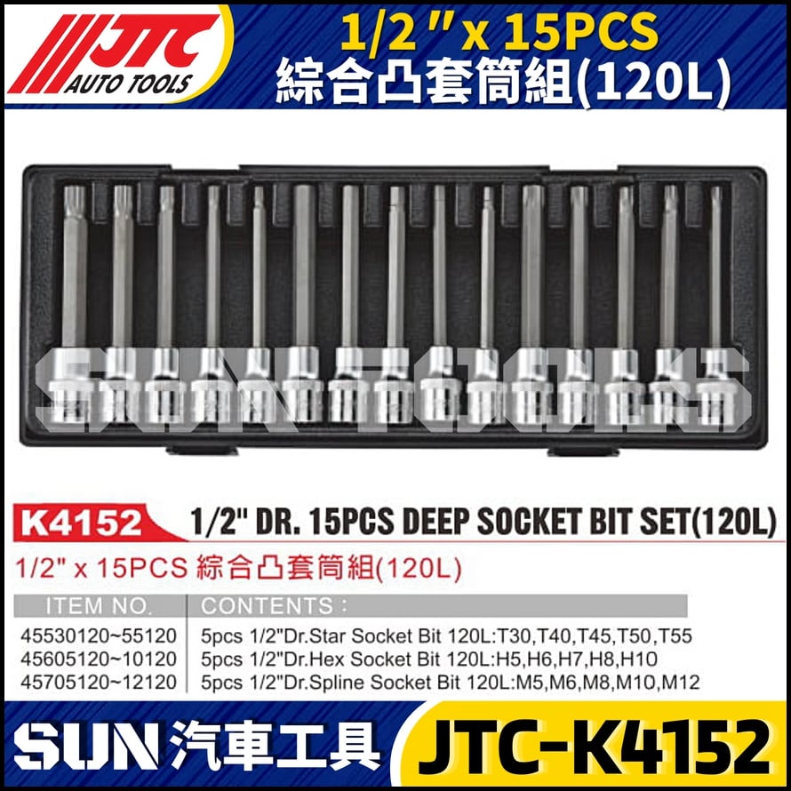 JTC-K4152 1/2" x 15PCS 綜合凸套筒組(120L)