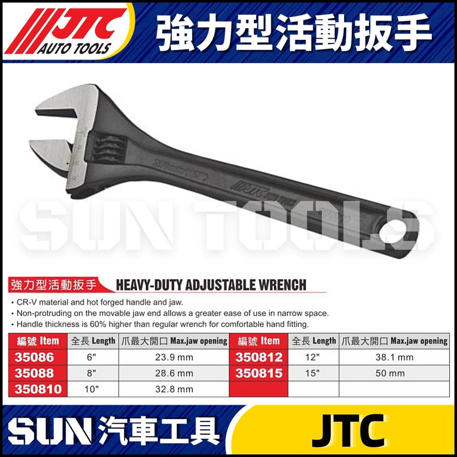 JTC-35086 35088 350810 350812 350815 強力型活動扳手