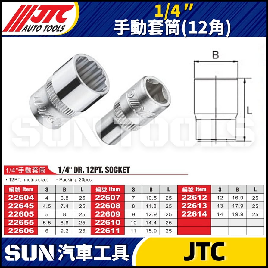 JTC-226 1/4" 手動套筒 (12角)